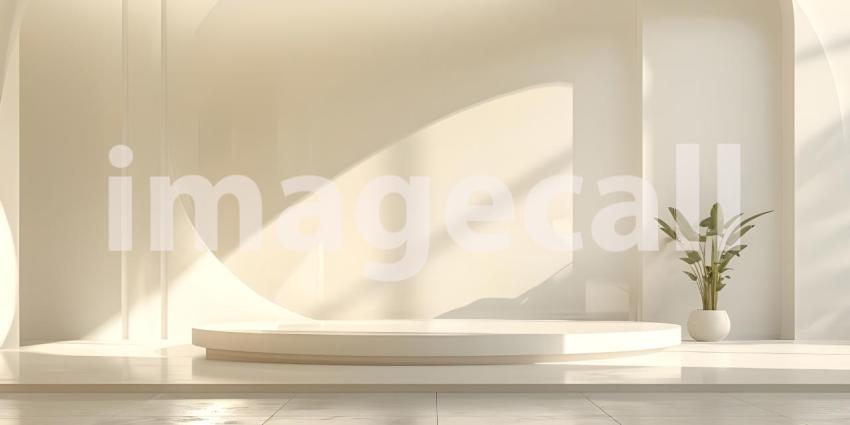 Minimalist scene with round podium and geometric shapes for product presentation - Ai Generated