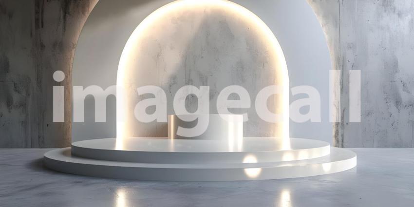 Minimalist scene with round podium and geometric shapes for product presentation - Ai Generated