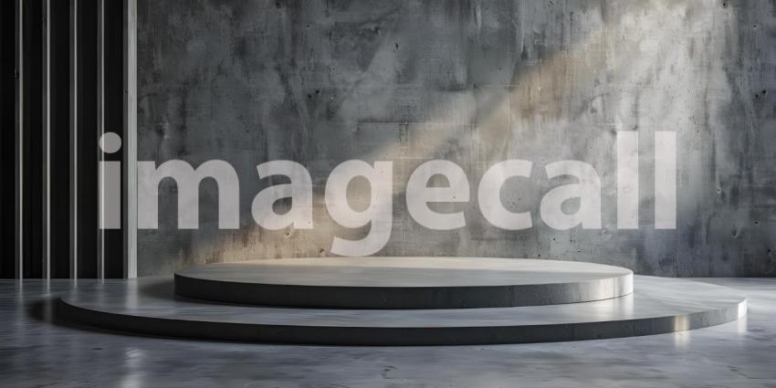 Minimalist scene with round podium and geometric shapes for product presentation - Ai Generated