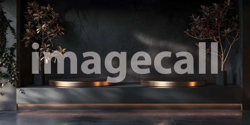 3d rendering of podium for product display in minimal style with black marble wall background - Ai Generated