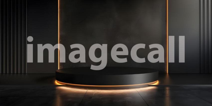 3d rendering of podium for product display in minimal style with black marble wall background - Ai Generated