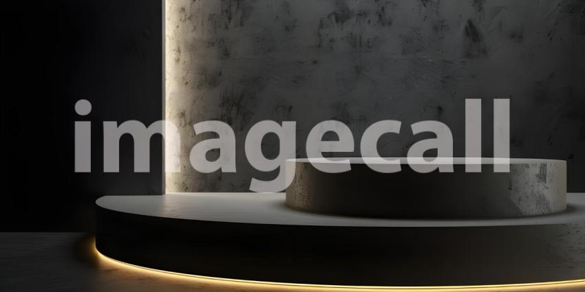 3d rendering of podium for product display in minimal style with black marble wall background - Ai Generated