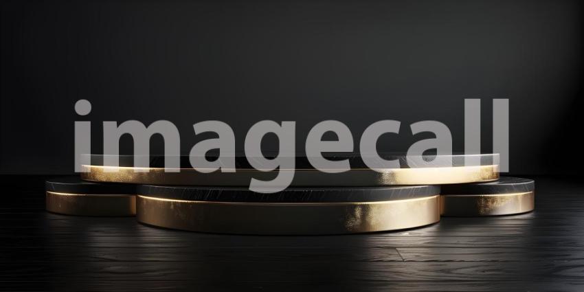 3d rendering of podium for product display in minimal style with black marble wall background - Ai Generated