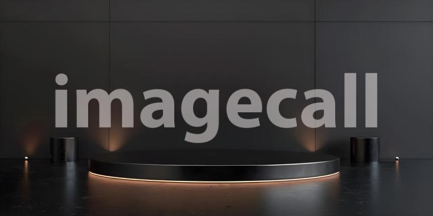 3d rendering of podium for product display in minimal style with black marble wall background - Ai Generated