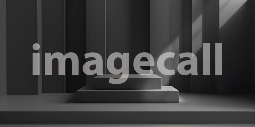 3d rendering of podium for product display in minimal style with black marble wall background - Ai Generated