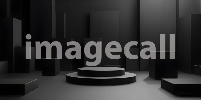 3d rendering of podium for product display in minimal style with black marble wall background - Ai Generated