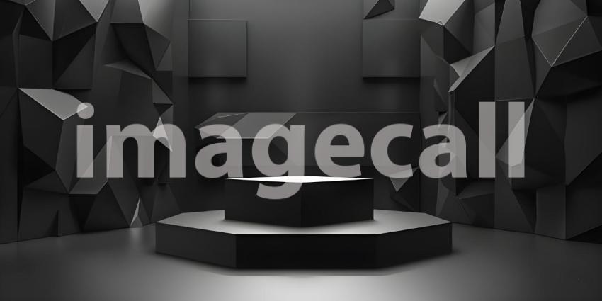 3d rendering of podium for product display in minimal style with black marble wall background - Ai Generated