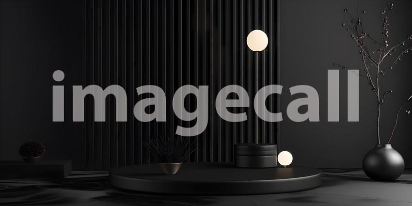 3d rendering of podium for product display in minimal style with black marble wall background - Ai Generated