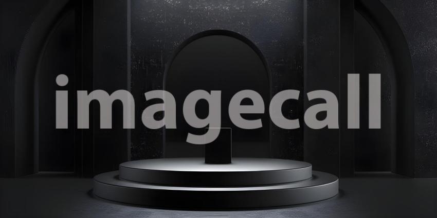 3d rendering of podium for product display in minimal style with black marble wall background - Ai Generated