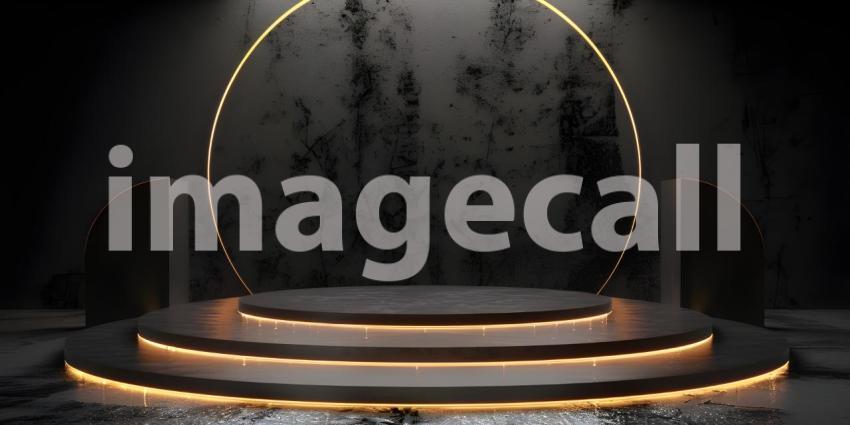 3d rendering of podium for product display in minimal style with black marble wall background - Ai Generated