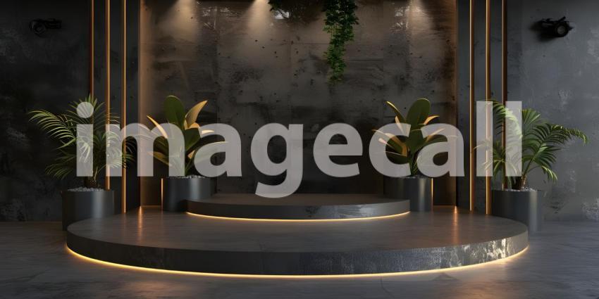 3d rendering of podium for product display in minimal style with black marble wall background - Ai Generated