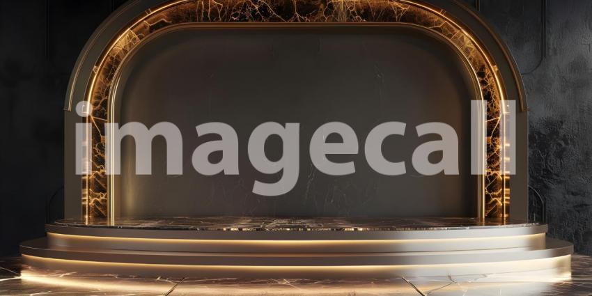 3d rendering of podium for product display in minimal style with black marble wall background - Ai Generated