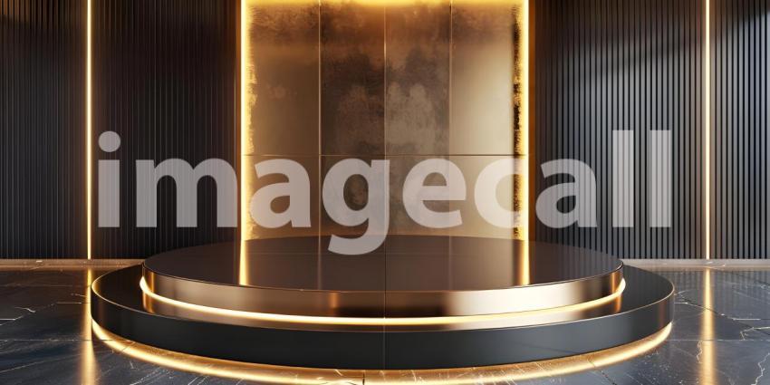 3d rendering of podium for product display in minimal style with black marble wall background - Ai Generated