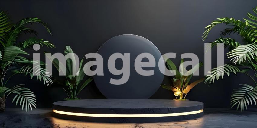 3d rendering of podium for product display in minimal style with black marble wall background - Ai Generated
