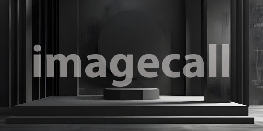 3d rendering of podium for product display in minimal style with black marble wall background - Ai Generated