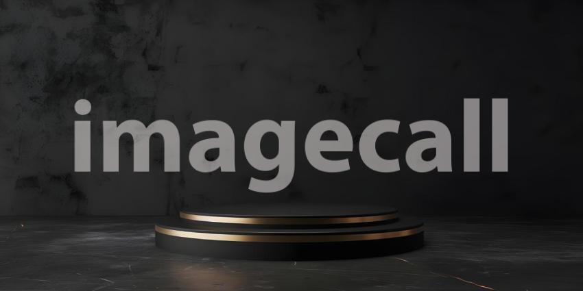 3d rendering of podium for product display in minimal style with black marble wall background - Ai Generated