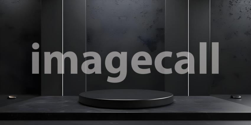 3d rendering of podium for product display in minimal style with black marble wall background - Ai Generated