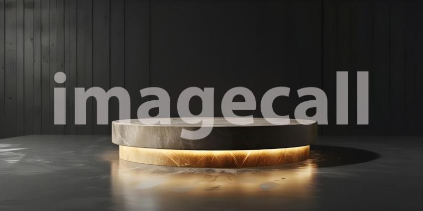 3d rendering of podium for product display in minimal style with black marble wall background - Ai Generated