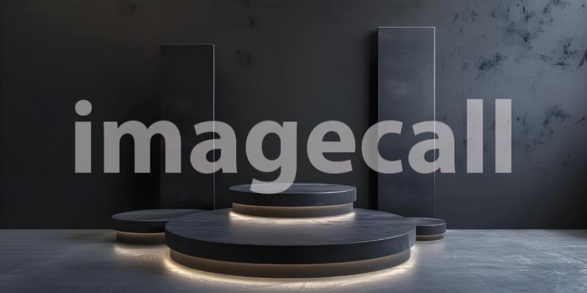 3d rendering of podium for product display in minimal style with black marble wall background - Ai Generated