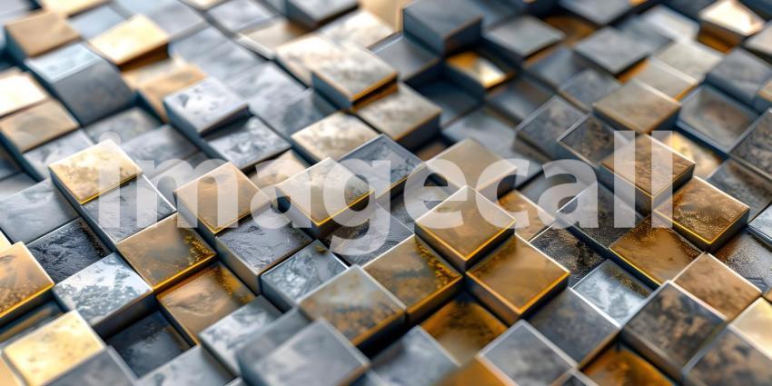 3d rendering of abstract metallic with Square Boxes background, Reflective surface of cubes - Ai Generated