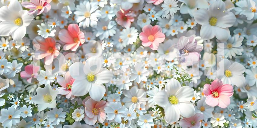 Colorful spring flowers background, Top view - Ai Generated