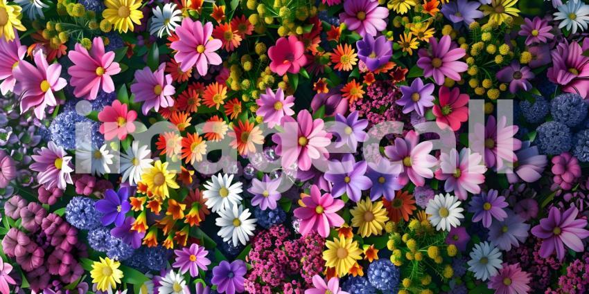 Colorful spring flowers background, Top view - Ai Generated