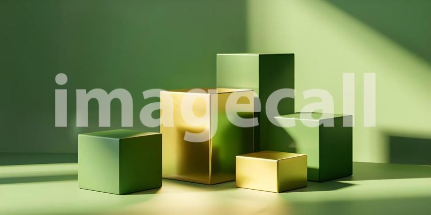 3d render of podium for product display with gold and green marble background - Ai Generated