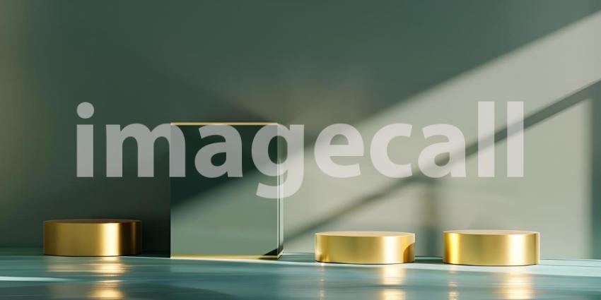 3d render of podium for product display with gold and green marble background - Ai Generated