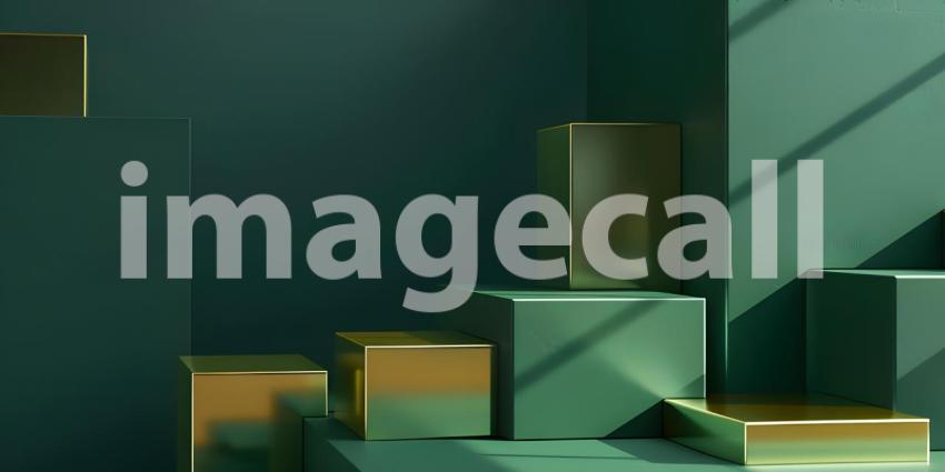 3d render of podium for product display with gold and green marble background - Ai Generated