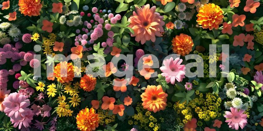 Colorful spring flowers background, Top view - Ai Generated