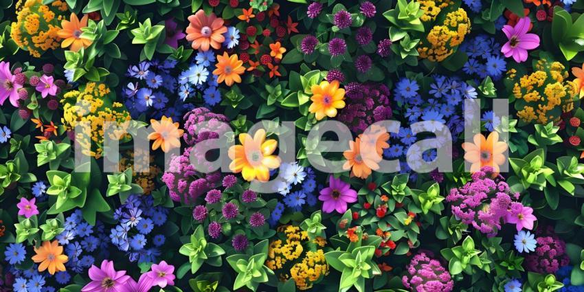 Colorful spring flowers background, Top view - Ai Generated