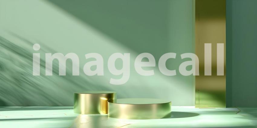 3d render of podium for product display with gold and green marble background - Ai Generated