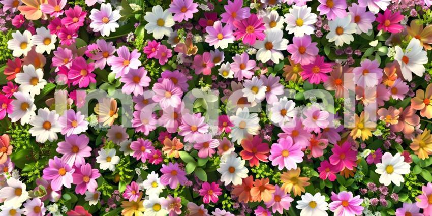 Colorful spring flowers background, Top view - Ai Generated