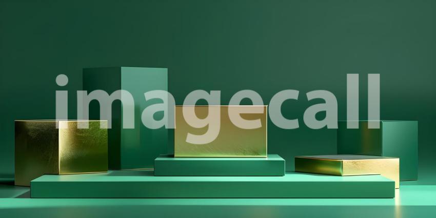 3d render of podium for product display with gold and green marble background - Ai Generated