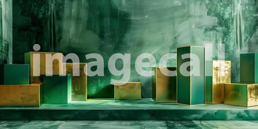 3d render of podium for product display with gold and green marble background - Ai Generated