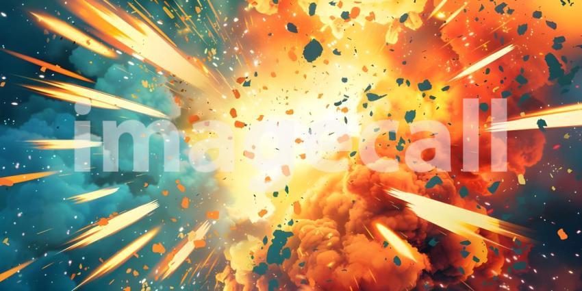 Comic book explosion background, Abstract grunge background with splashes and blot - Ai generated