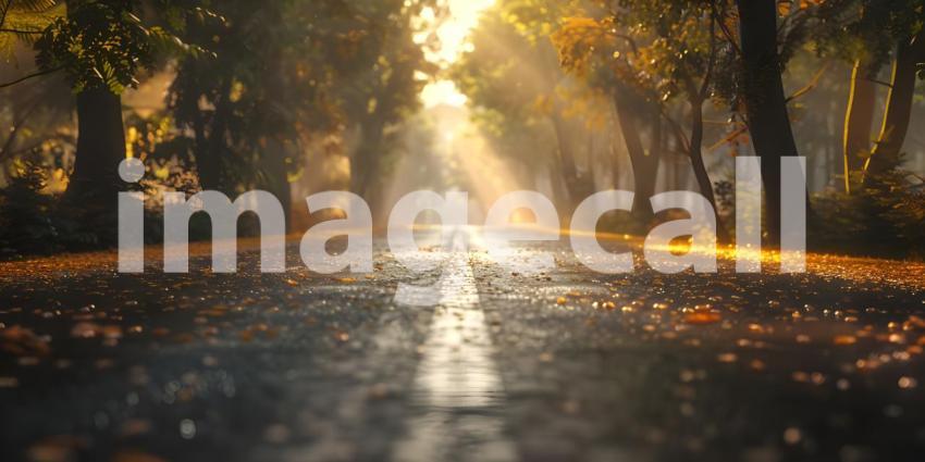 Road in the tropics with palm trees and blue sky background - Ai Generated