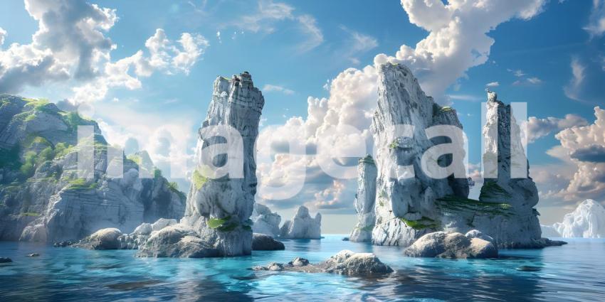 Fantasy alien planet, Mountain and lake 3D illustration - Ai Generated