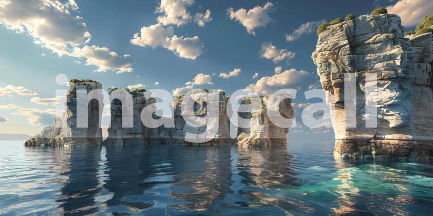 Fantasy alien planet, Mountain and lake 3D illustration - Ai Generated