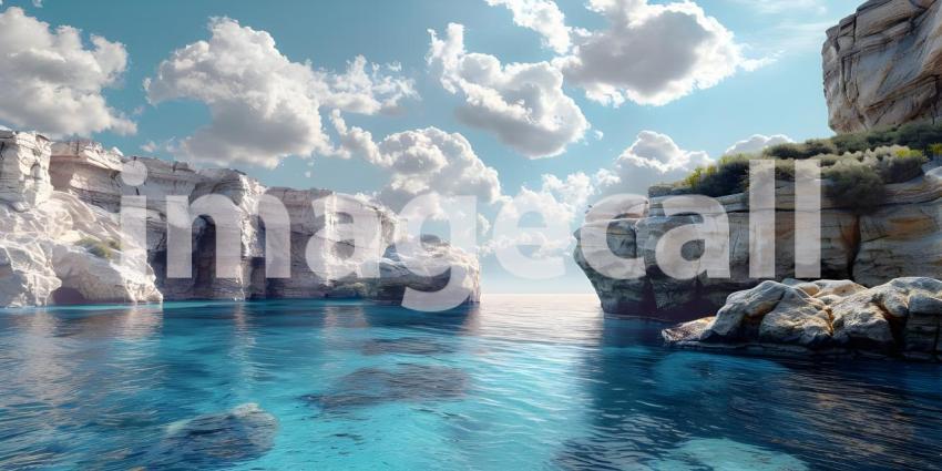 Fantasy alien planet, Mountain and lake 3D illustration - Ai Generated