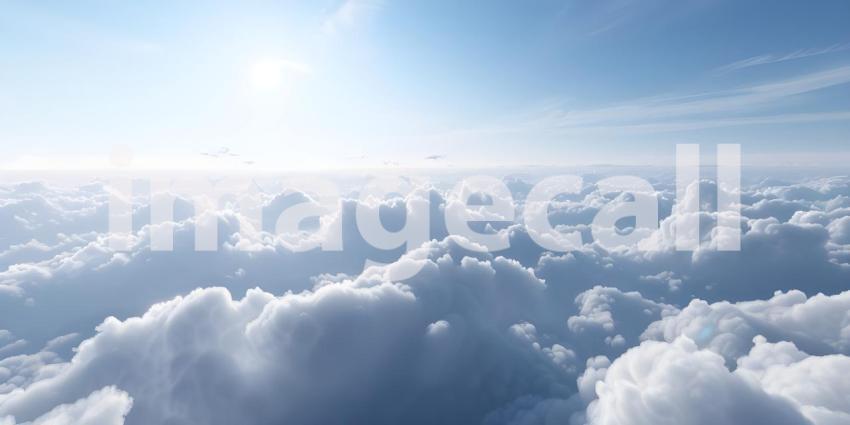 Beautiful aerial view above clouds with blue sky - Ai Generated