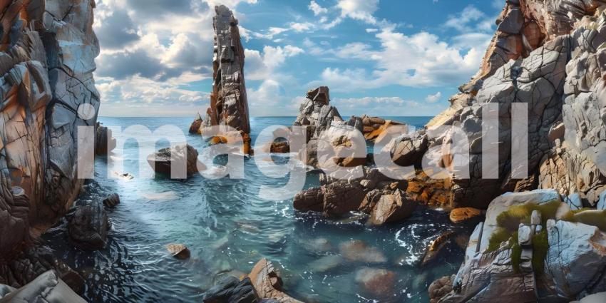 Fantasy alien planet, Mountain and lake 3D illustration - Ai Generated