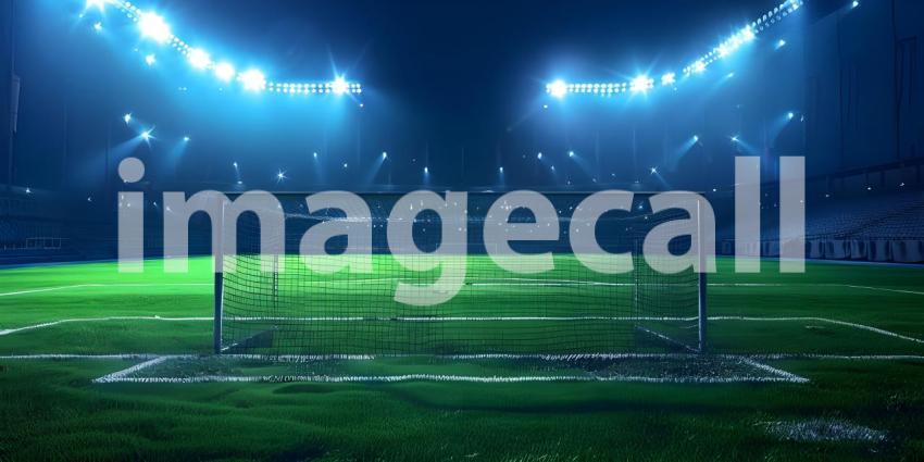 Soccer stadium at night with lights and fog in the background - Ai Generated