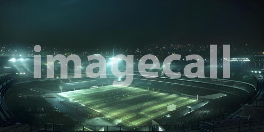 Soccer stadium at night with lights and fog in the background - Ai Generated