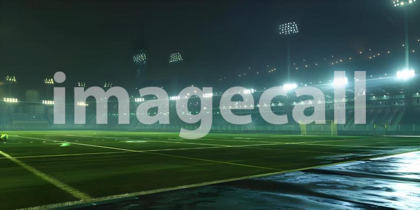 Soccer stadium at night with lights and fog in the background - Ai Generated