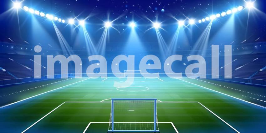Soccer stadium at night with lights and fog in the background - Ai Generated