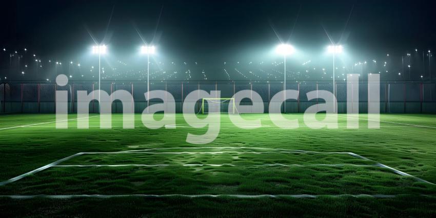 Soccer stadium at night with lights and fog in the background - Ai Generated