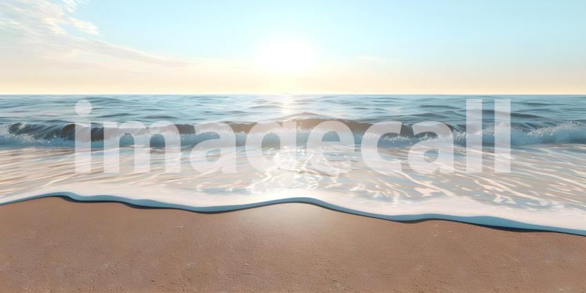 Sea wave with foam on the sandy beach, 3d render illustration - Ai generated