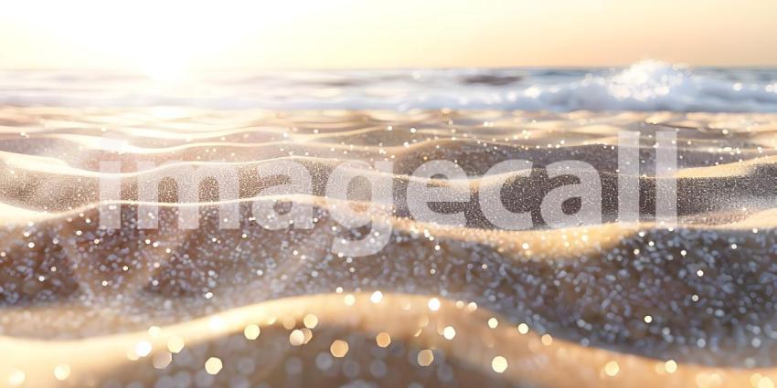 Sand beach with waves and bokeh effect, 3d rendering - Ai Generated