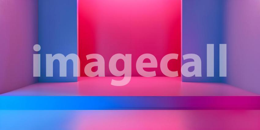 Abstract background with pink and blue podiums, empty room - Ai Generated